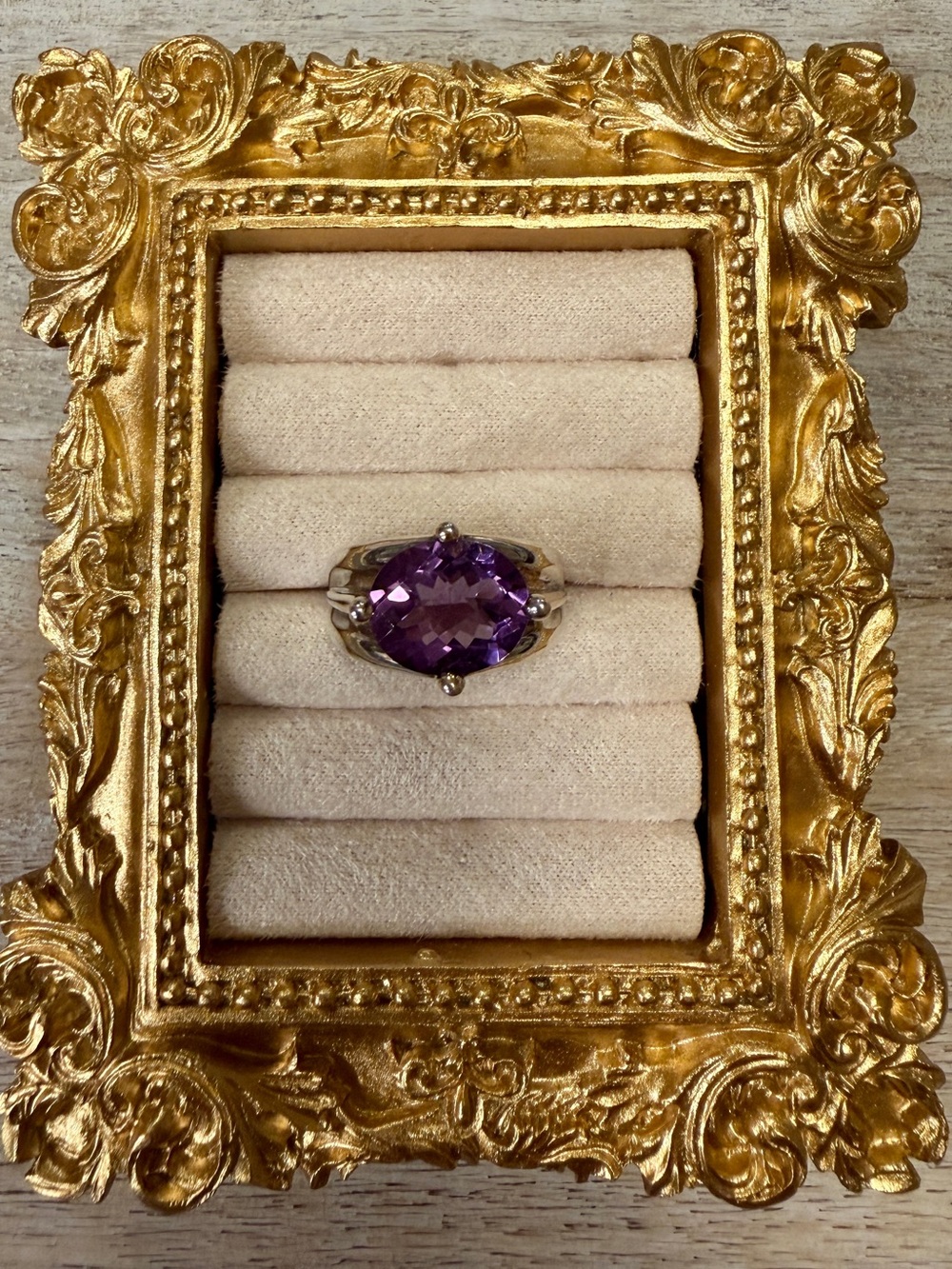 Vintage Sterling Silver 925 Large Oval Amethyst Split Band Ring - Size 5.75